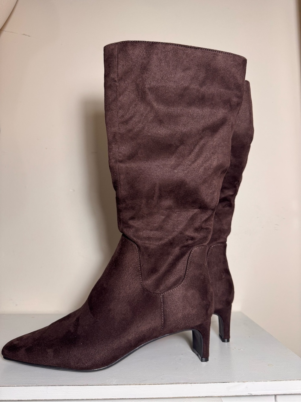 Andiamo Naomi Women’s Brown Faux Suede Mid-Calf Pull-On Boots Pointed Toe 11